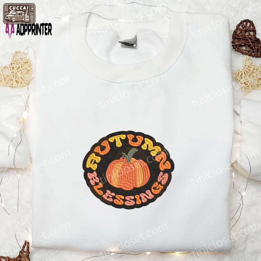 Autumn blessings pumpkin embroidered shirt & halloween sweatshirt: best halloween gifts Embroidered Shirt