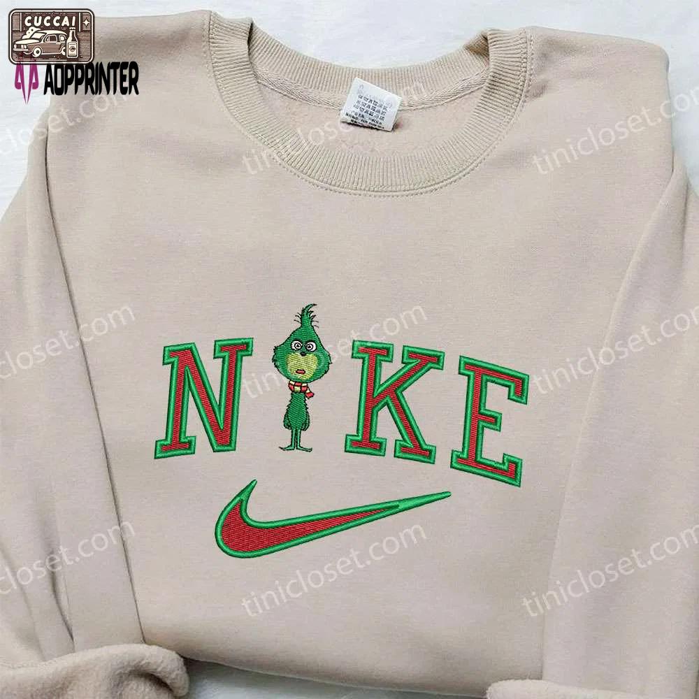 Baby grinch x nike embroidered hoodie & shirt: best christmas gift ideas Embroidered Shirt