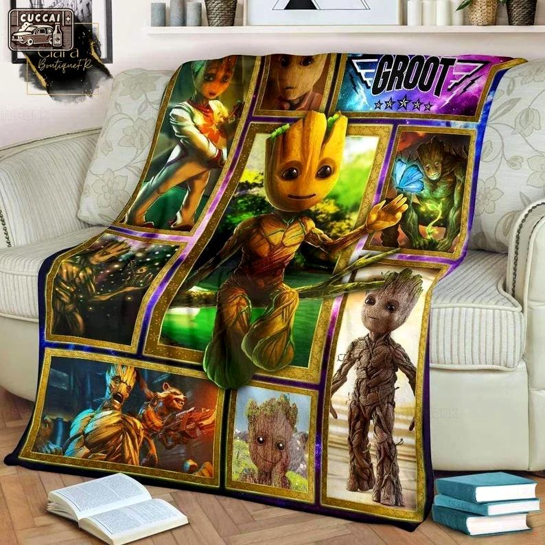 Baby groot fleece blanket, mink sherpa blanket, baby groot lovers gift, naughty baby groot blanket, naughty baby blanket gift Quilt Blanket