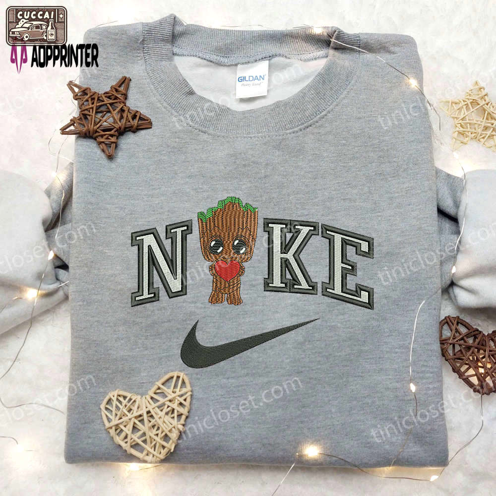 Baby groot love x nike embroidered shirt – marvel movie inspired nike shirt Embroidered Shirt