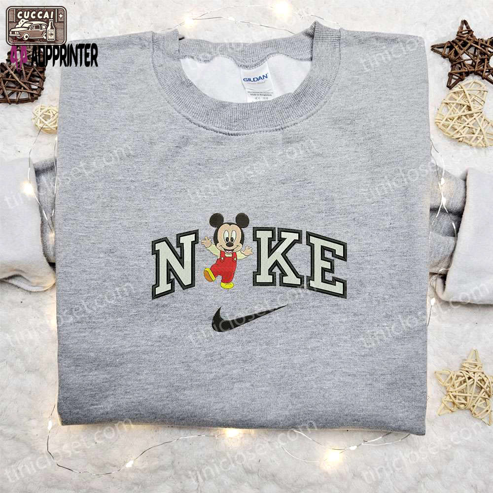 Baby mickey x nike cartoon embroidered tshirt – disney & nike inspired shirt Embroidered Shirt
