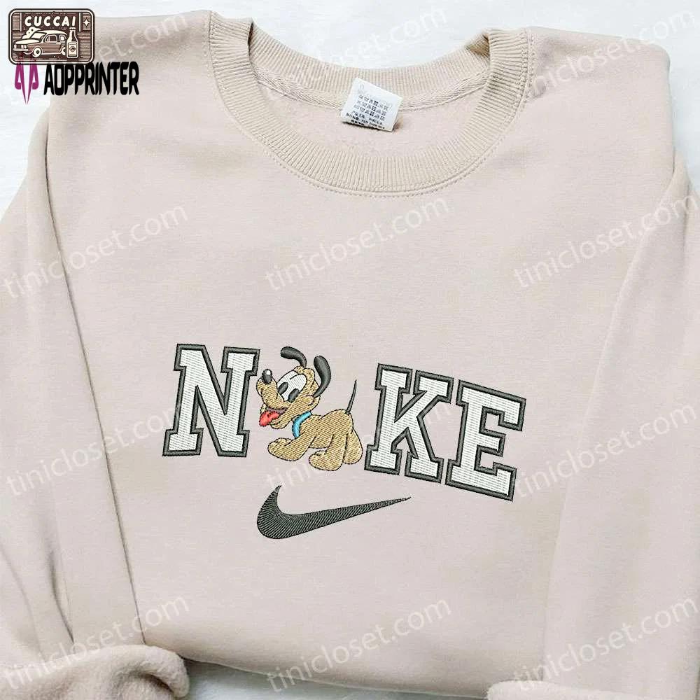 Baby pluto x nike cartoon embroidered shirt – disney characters t-shirt: perfect family gift ideas Embroidered Shirt