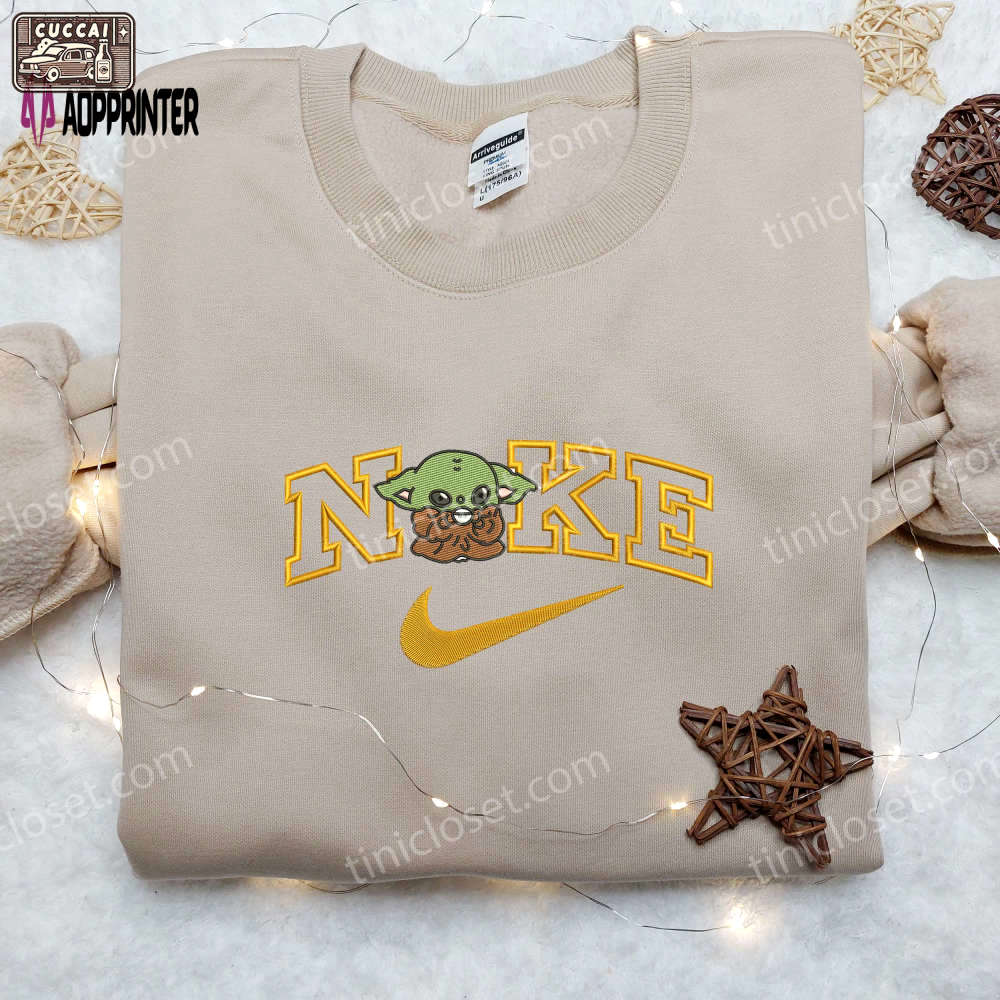 Baby yoda coffee x nike embroidered shirt – custom star wars tee Embroidered Shirt