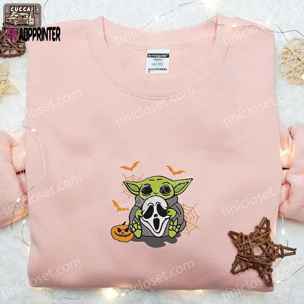 Baby yoda ghostface embroidered sweatshirt – halloween hoodie best gift ideas Embroidered Shirt