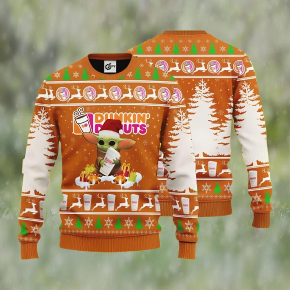 Baby yoda hug dunkin? donuts ugly christmas sweater Christmas Ugly Sweater
