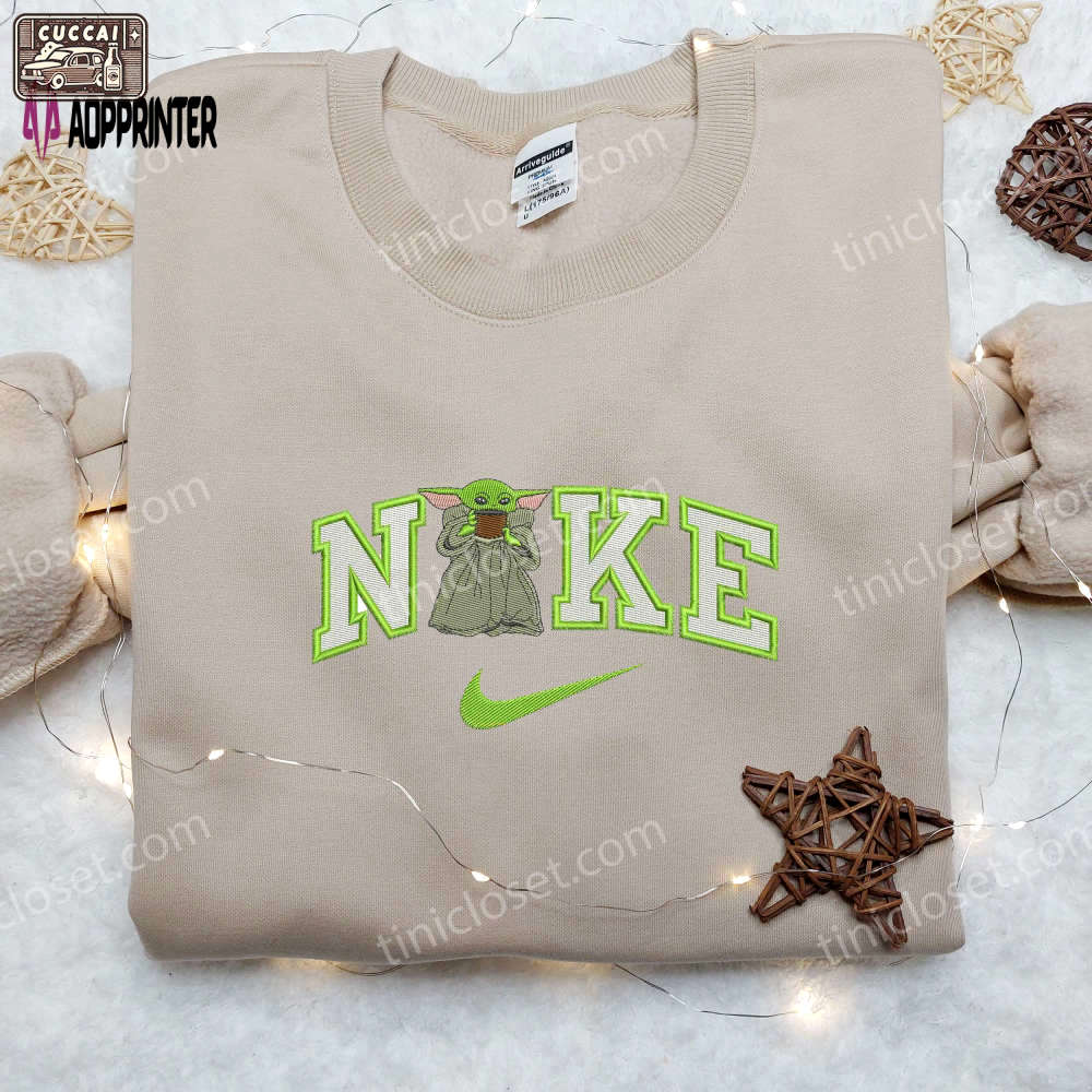 Baby yoda x nike embroidered shirt – star wars cartoon design shop now Embroidered Shirt