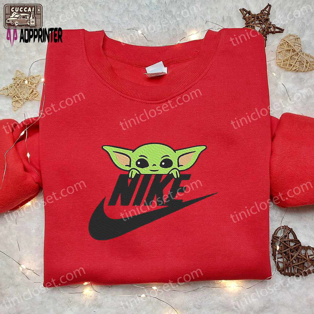 Baby yoda x nike movie embroidered sweatshirt: best nike inspired shirt perfect family gift Embroidered Shirt