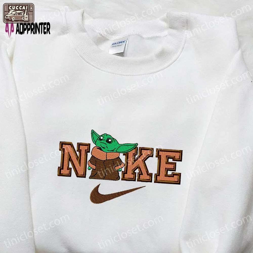 Baby yoda x nike movie embroidered tshirt: nike inspired shirt perfect family gift Embroidered Shirt