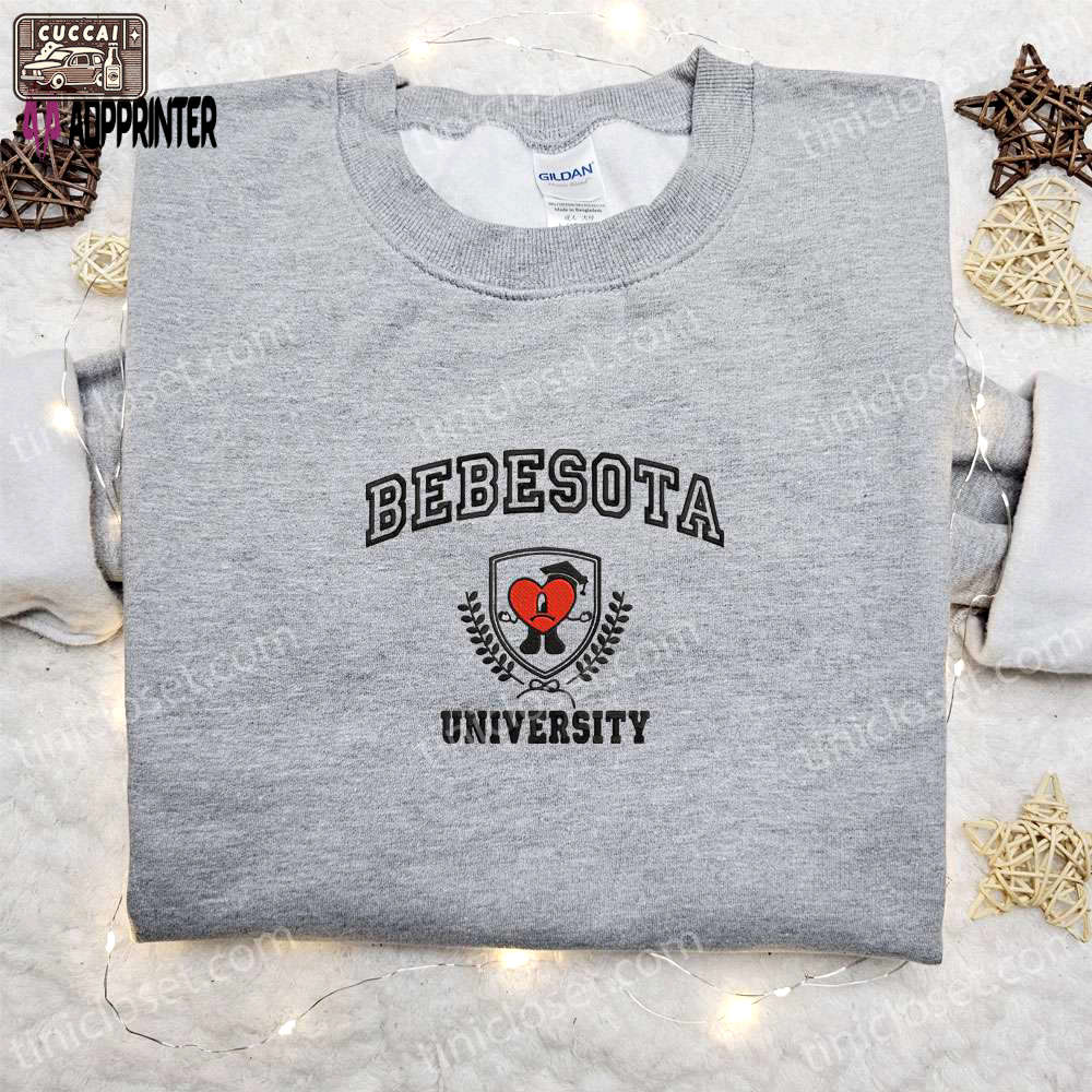 Bad bunny bebesota university embroidered sweatshirt – back to school shirt best gift ideas for family Embroidered Shirt
