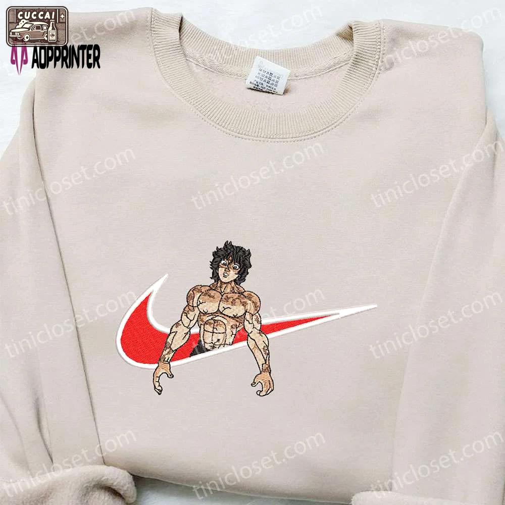 Baki hanma x nike swoosh anime embroidered tshirt: perfect nike-inspired gift for family Embroidered Shirt