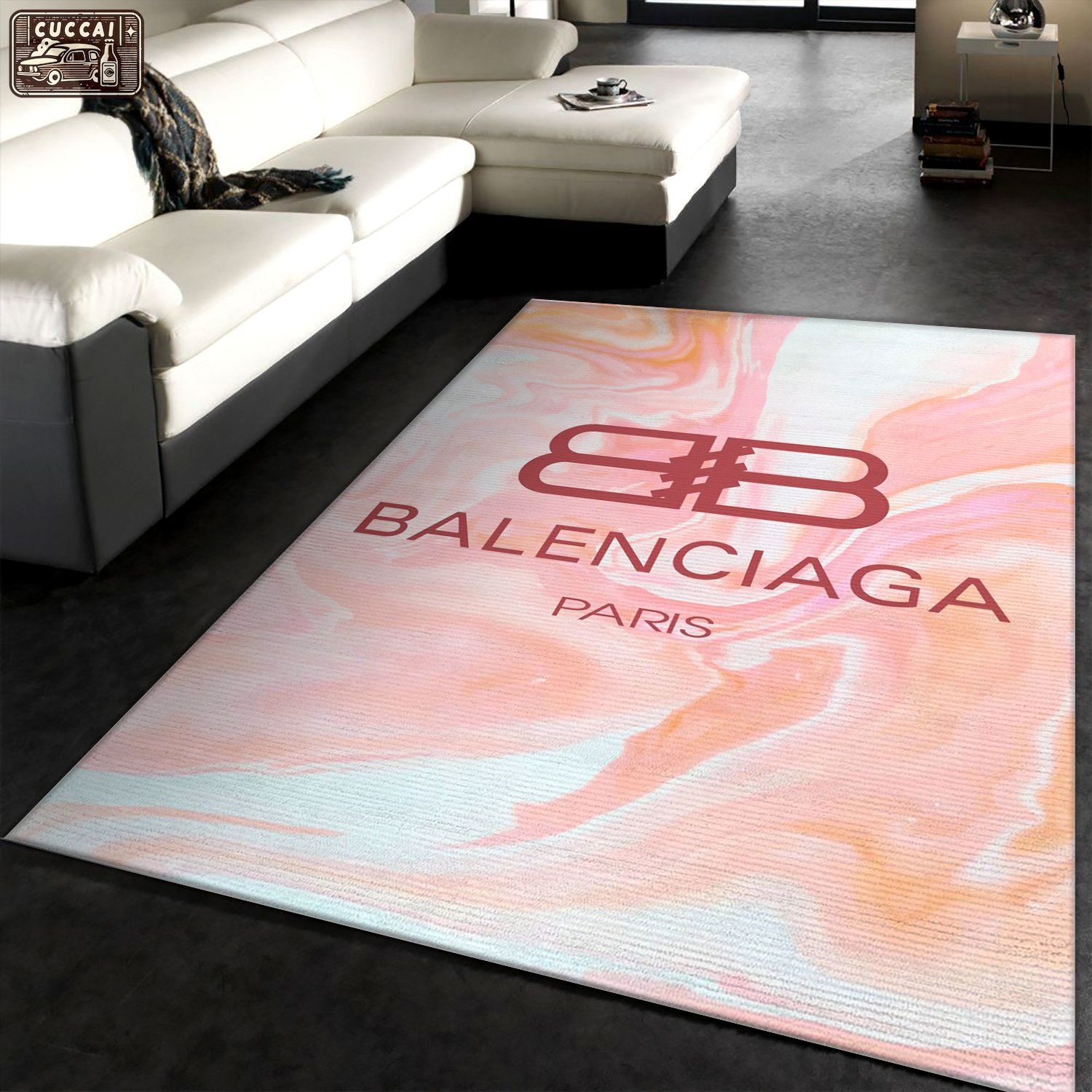 Balenciaga paris pinky logo type 587. Upgrade Your Living Room with Luxury Home Decor: Area Carpets, Floor Decor, Door Mats, and Hot Gift Items with style a High-End Fashion Brand Rectangle Rug