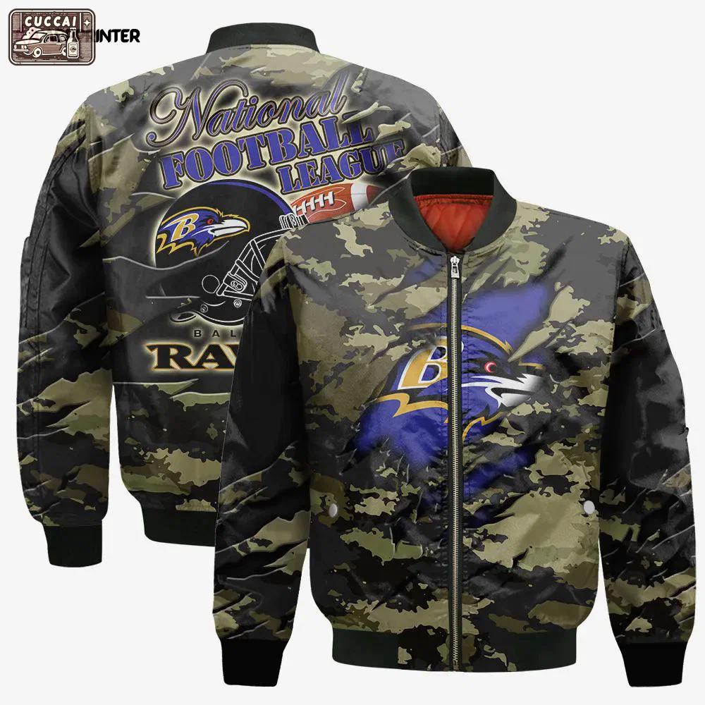 Baltimore ravens black camo pattern national football league unisex bomber jacket Bomber Jacket