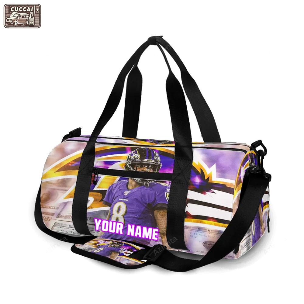 Baltimore ravens lamar jackson 8 v3 personalized name travel bag gym bag 479 Travel Bag