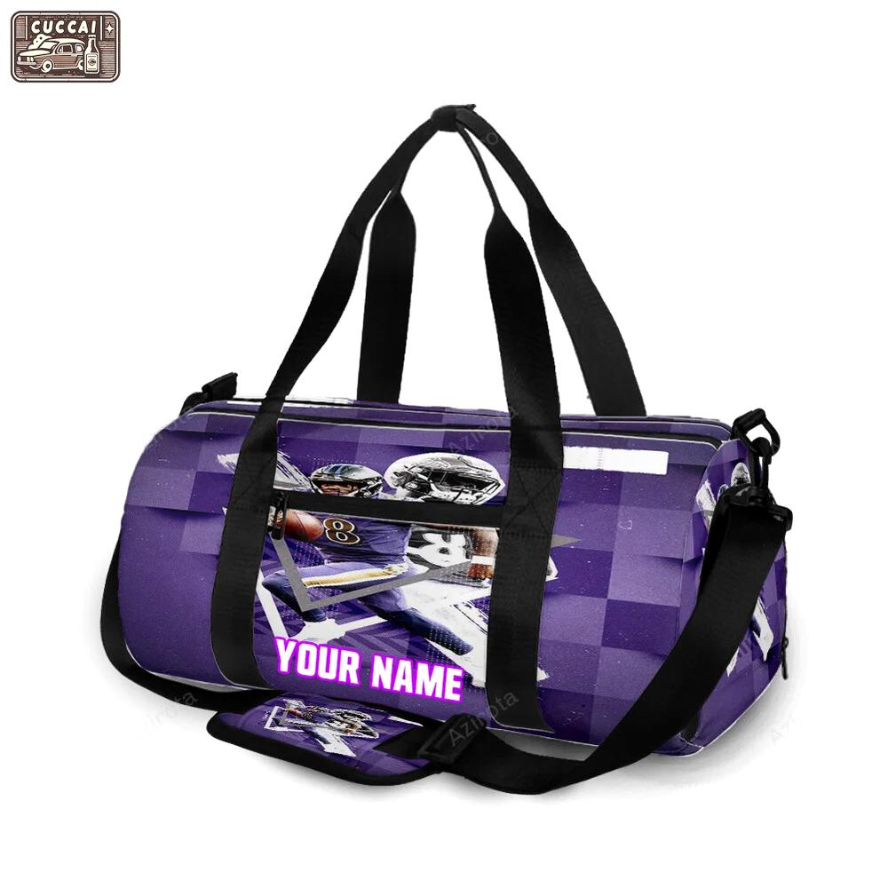 Baltimore ravens lamar jackson 8 v5 personalized name travel bag gym bag 395 Travel Bag