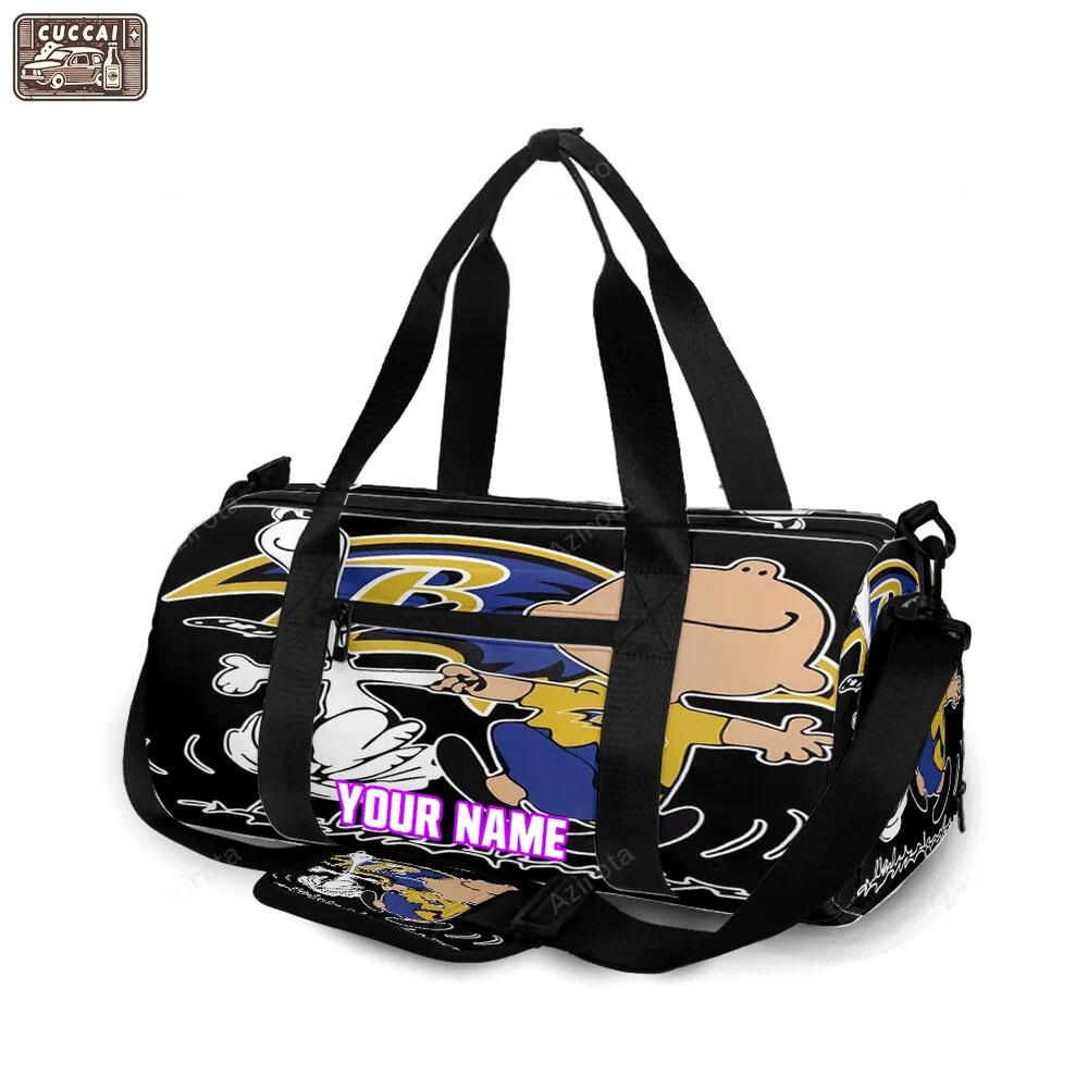 Baltimore ravens snoopy and charlie brown v2 personalized name travel bag gym bag 594 Travel Bag