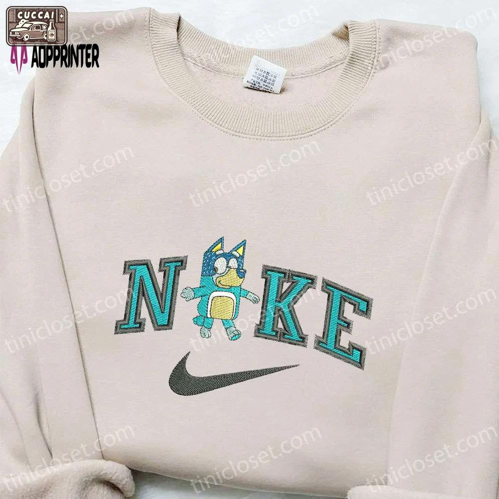 Bandit x nike cartoon embroidered sweatshirt – bluey inspired shirt: unique nike apparel with cartoon embroidery Embroidered Shirt