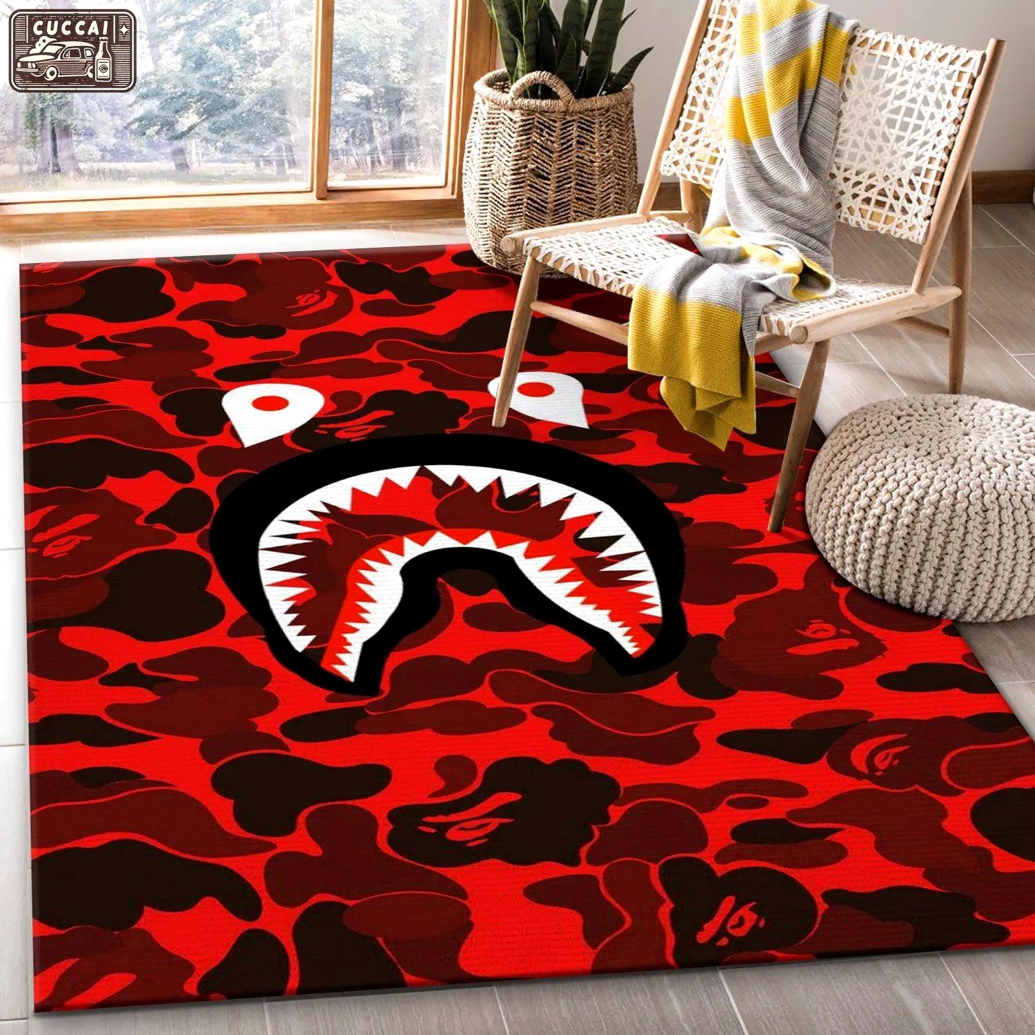 Bape logo type 125. Upgrade Your Living Room with Luxury Home Decor: Area Carpets, Floor Decor, Door Mats, and Hot Gift Items with style a High-End Fashion Brand Rectangle Rug