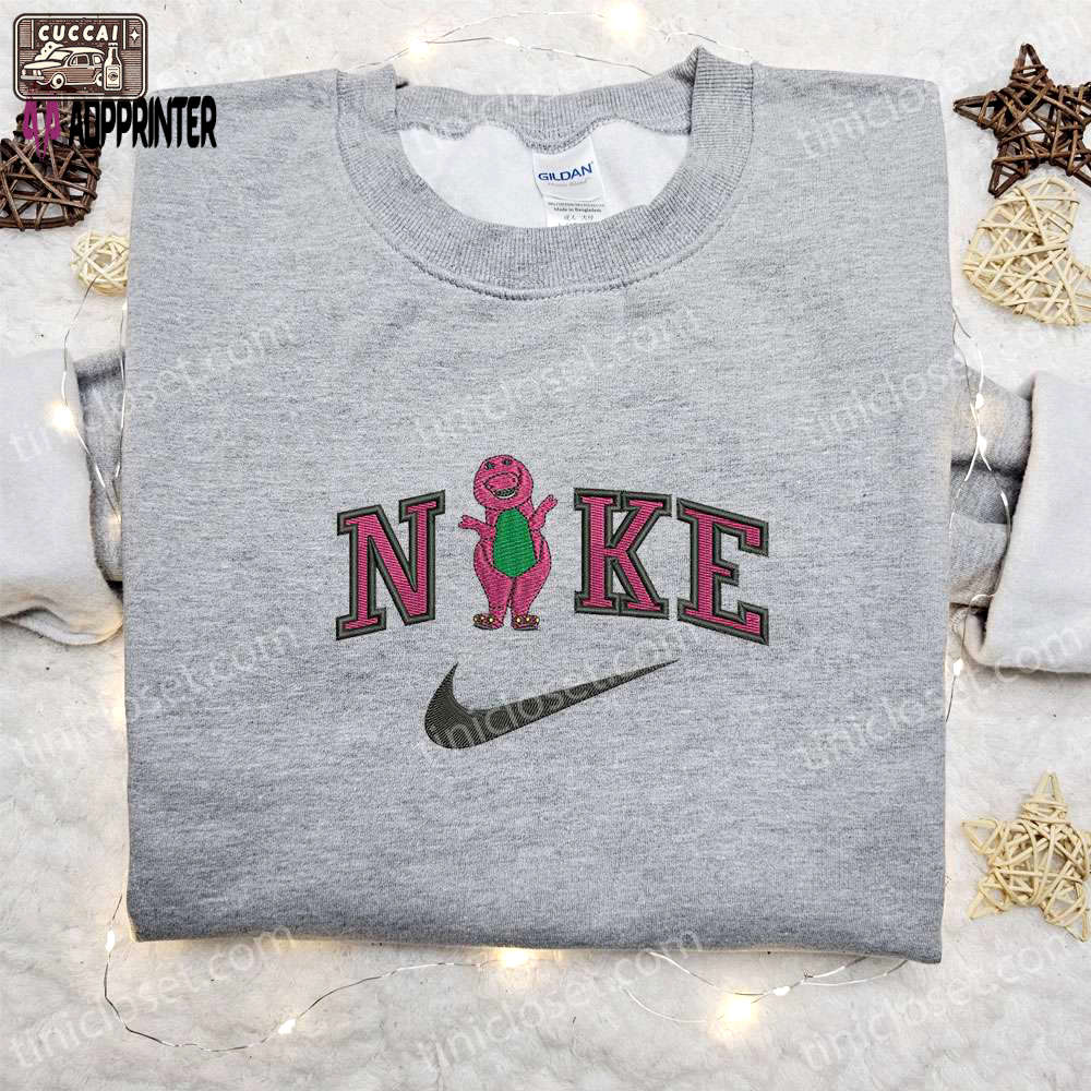 Barney x nike cartoon embroidered shirt – fun & stylish collaboration Embroidered Shirt