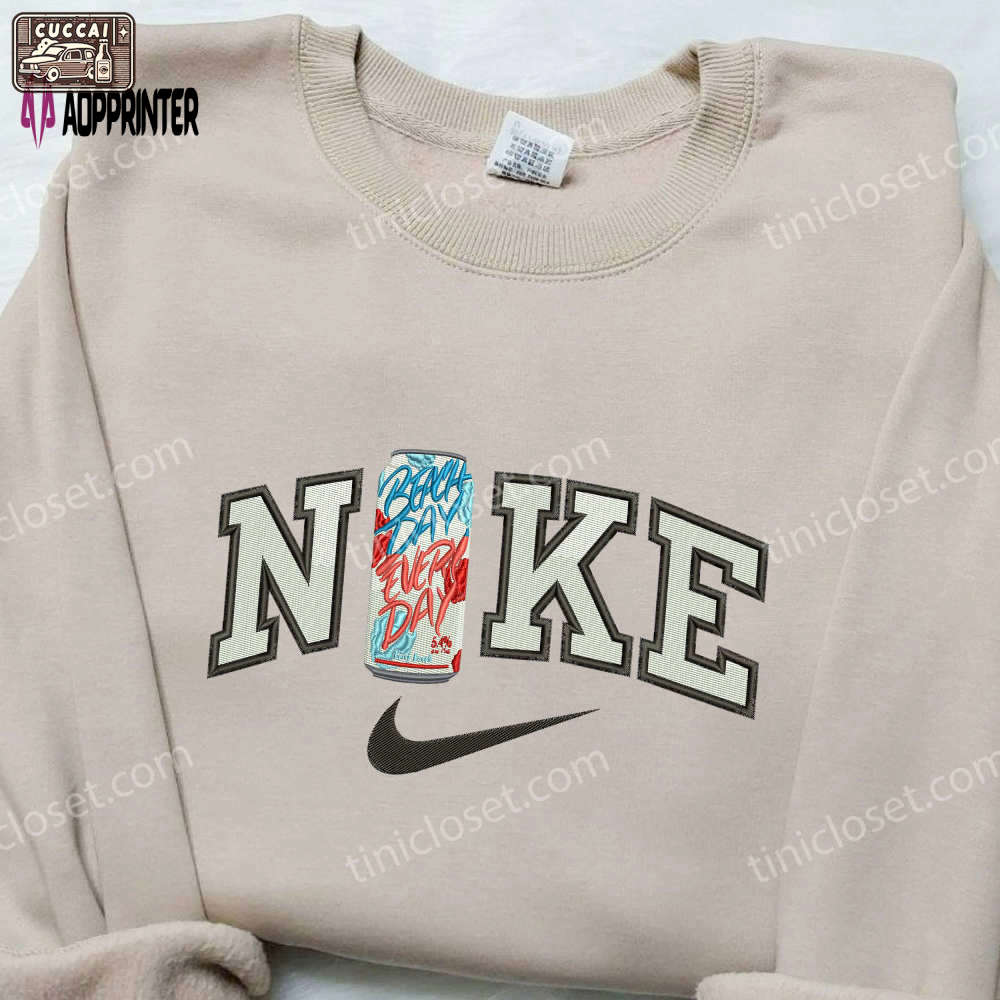 Beach beverage x swoosh nike embroidered shirt – stylish water design Embroidered Shirt