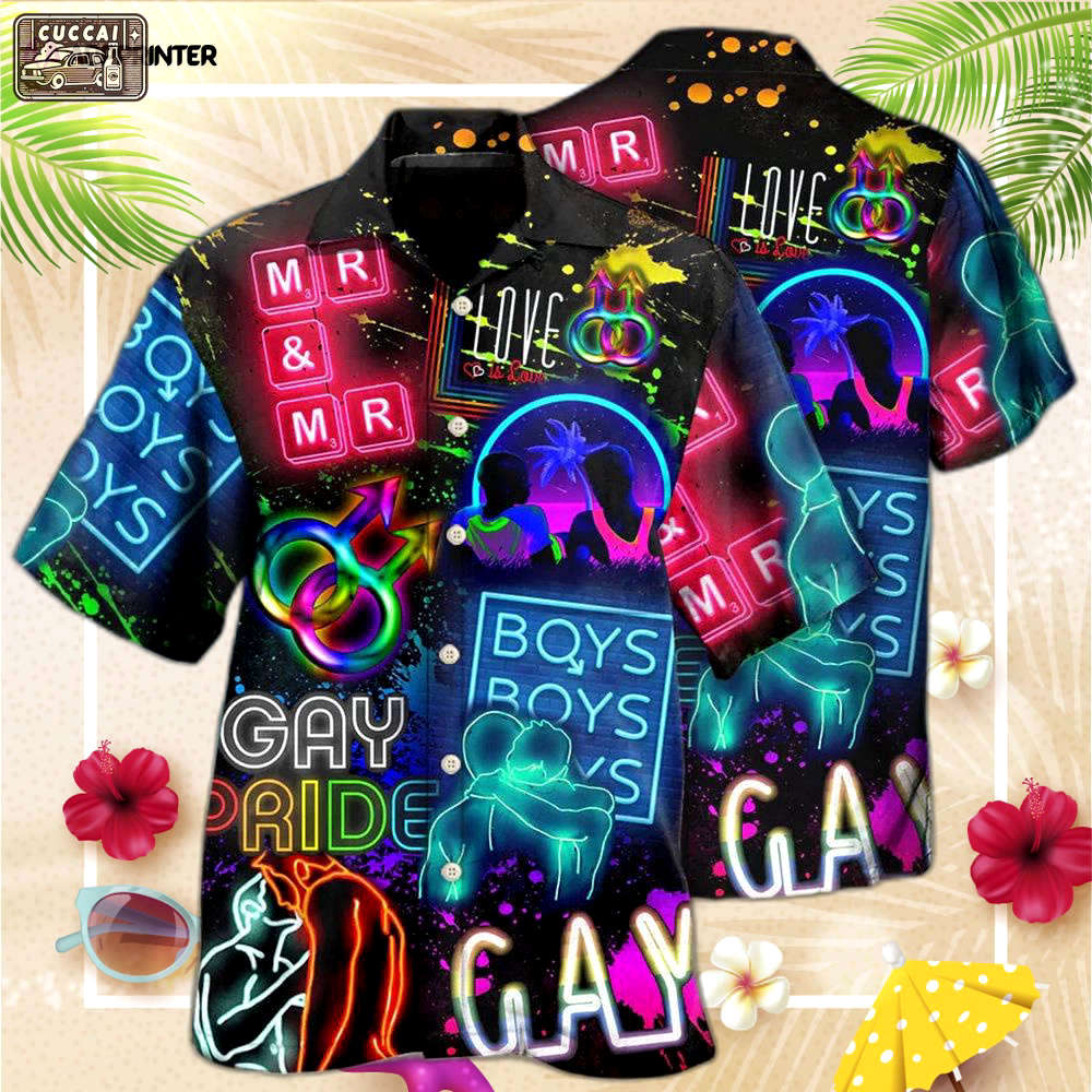 Beach shirt lgbt gay neon art gay pride hawaiian shirt, gift for men and women Hawaii Shirt