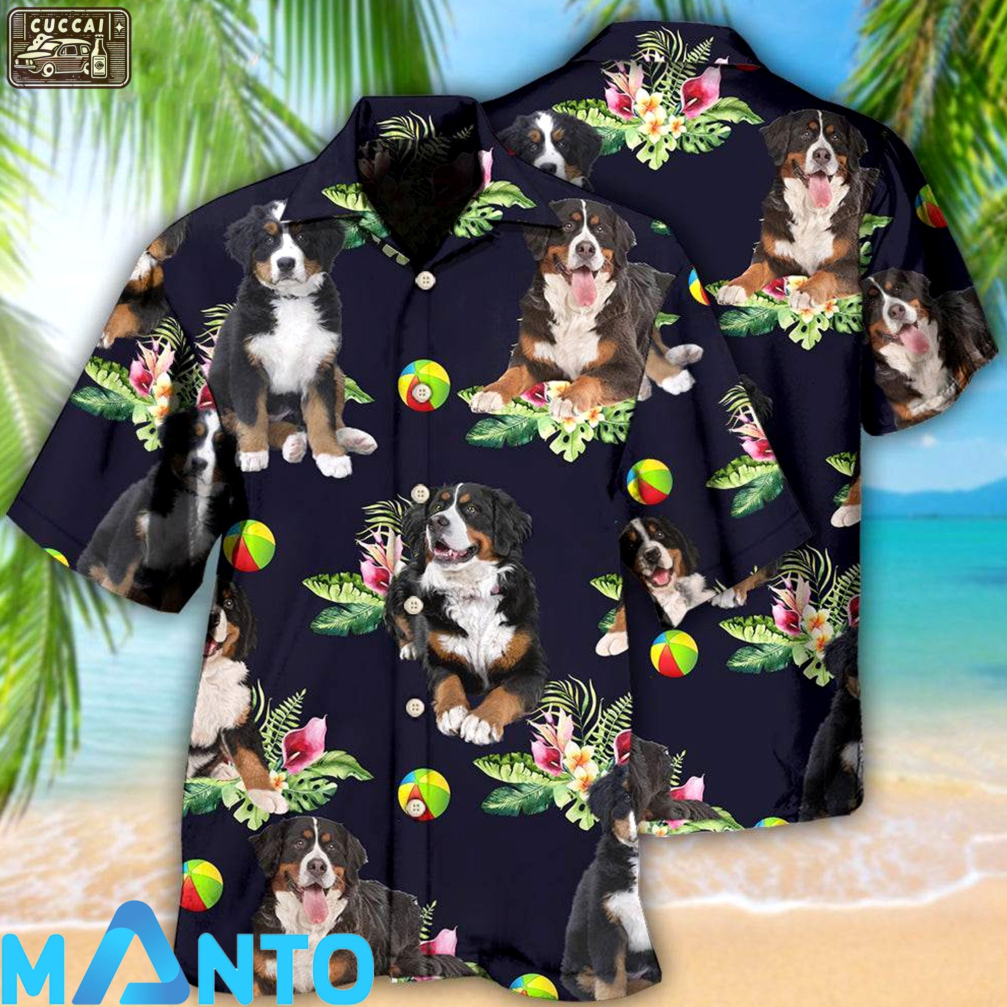 Bernese mountain dog ball tropical floral hawaiian shirt Hawaii Shirt Shorts & Flip Flops