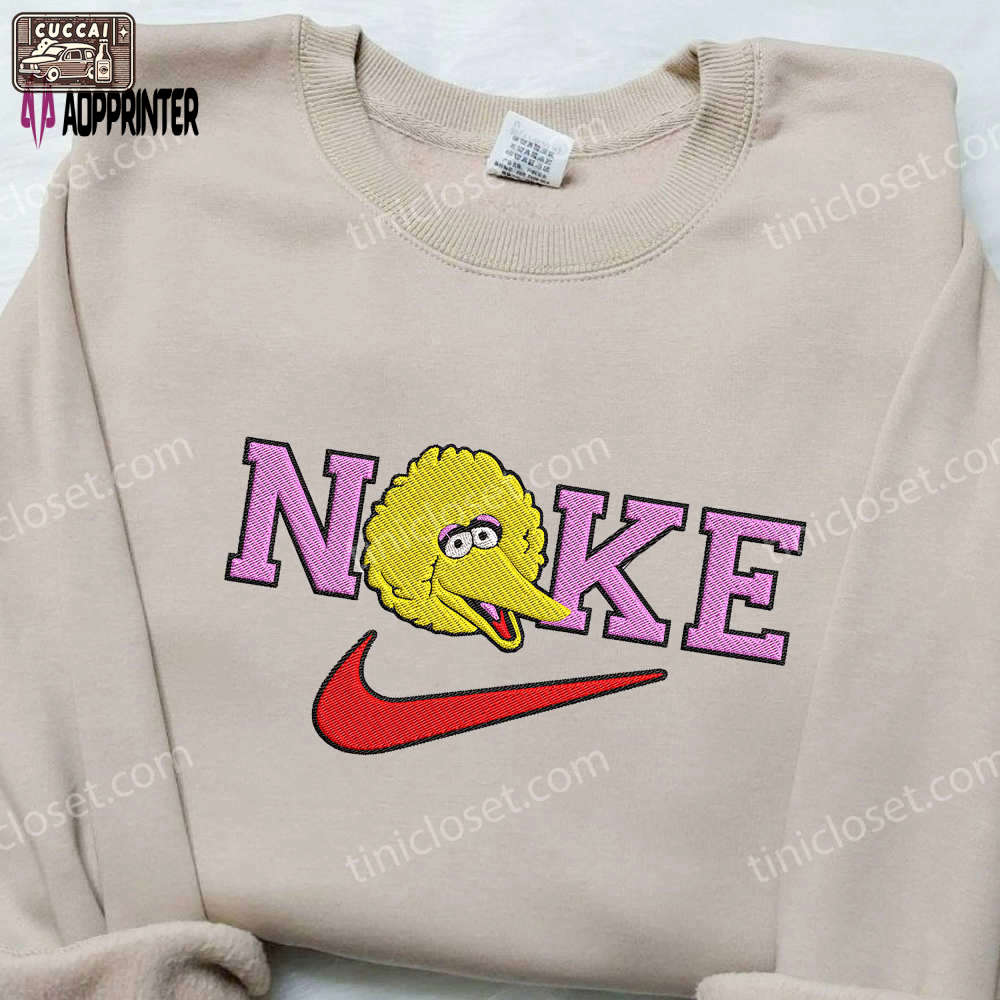 Big bird x swoosh nike embroidered shirt – sesame street cartoon tee Embroidered Shirt