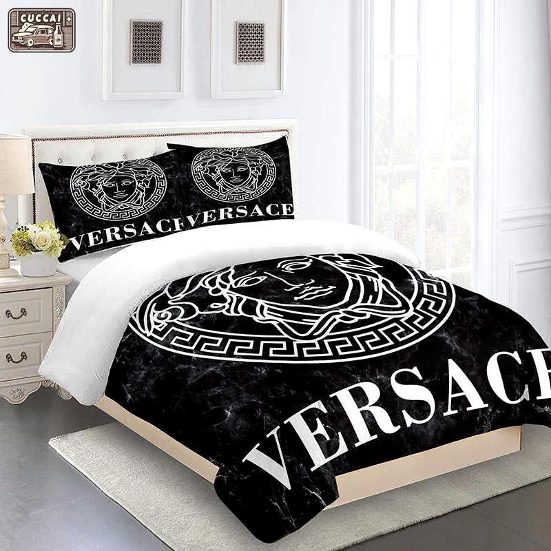 Black medusa versace logo luxury brand high end premium bedding set for bedroom luxury bedspread duvet cover set with pillowcases home decoration Bedding Sets