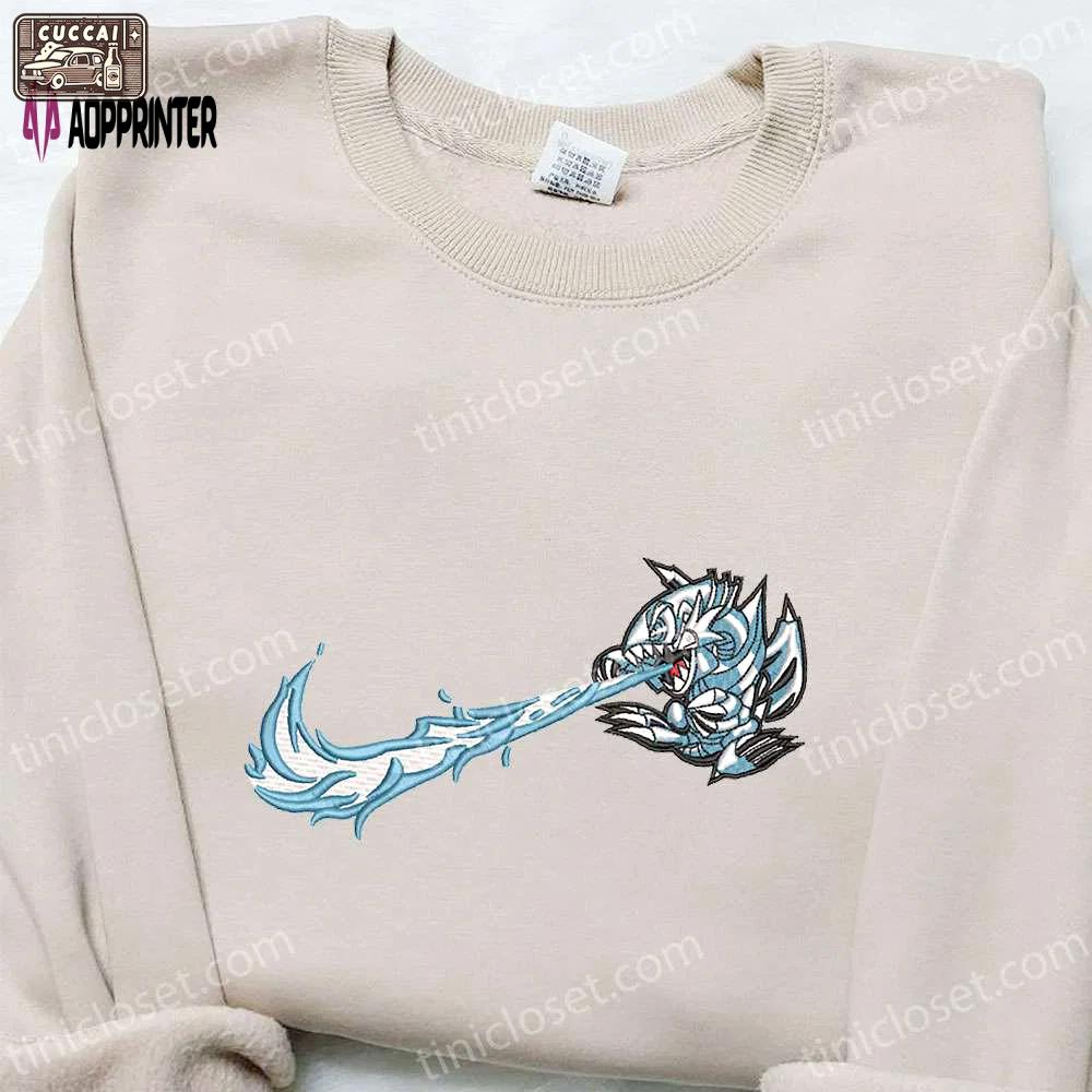 Blue eyes white dragon x nike swoosh anime embroidered shirt – yu gi oh & nike inspired Embroidered Shirt