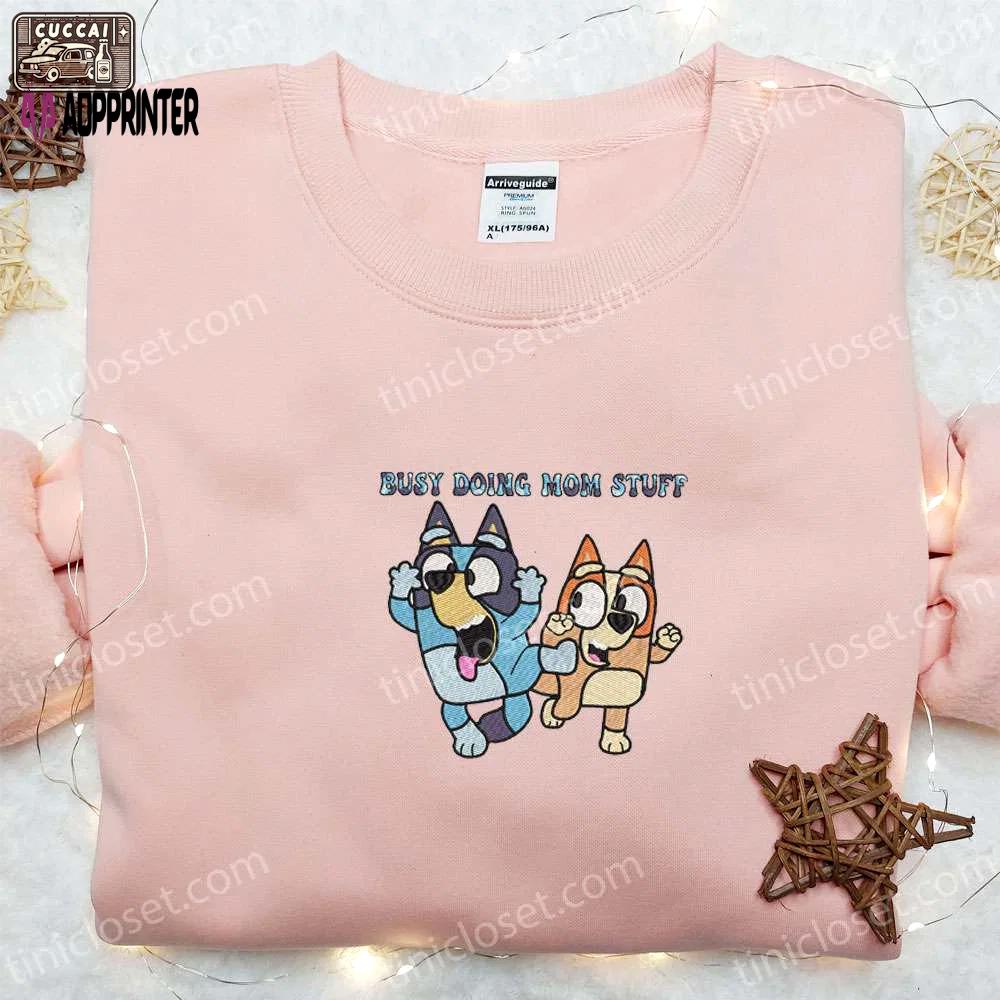 Bluey and bingo busy mom stuff embroidered shirt & hoodie: perfect mother s day gift Embroidered Shirt