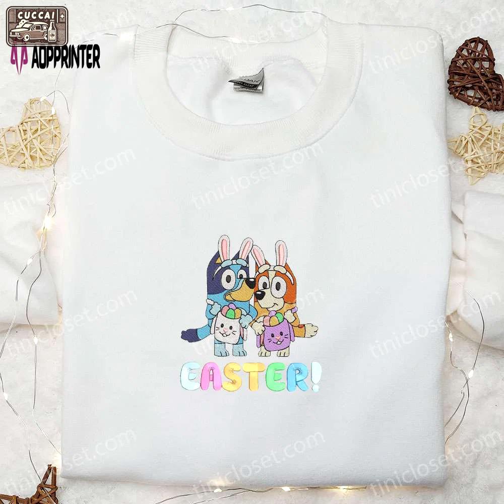 Bluey and bingo easter embroidered shirt & cartoon hoodie: perfect thanksgiving day gift idea Embroidered Shirt