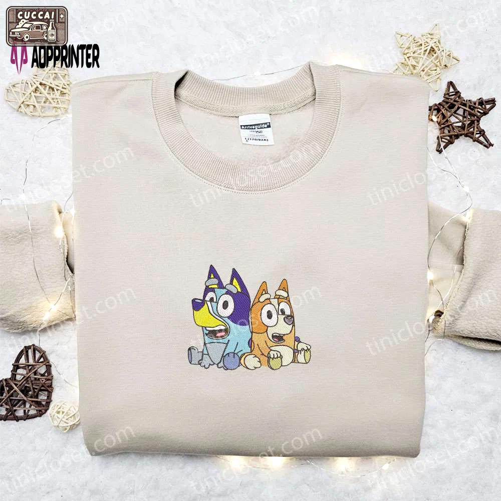 Bluey and bingo sisters embroidered shirt & hoodie – best family gift idea Embroidered Shirt