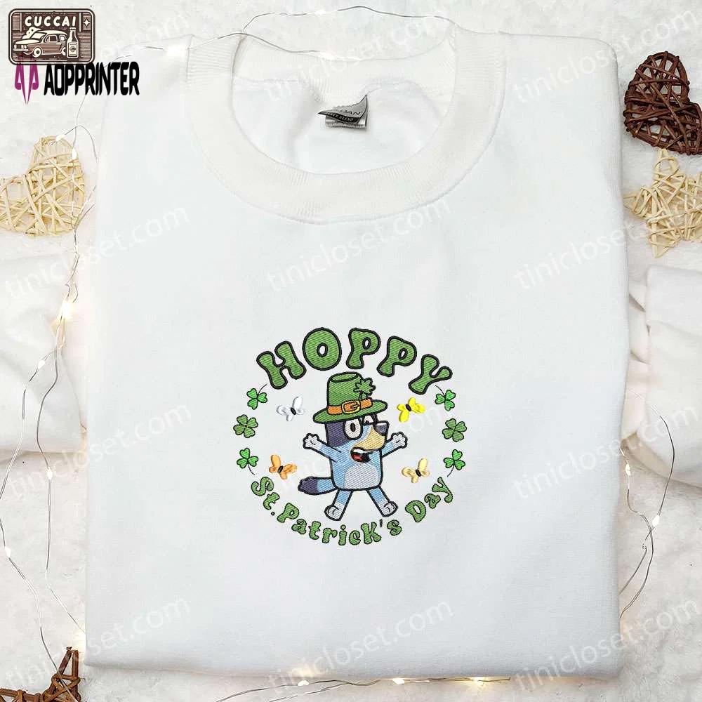 Bluey hoppy st patrick s day embroidered shirt & hoodie: perfect holiday gift idea Embroidered Shirt