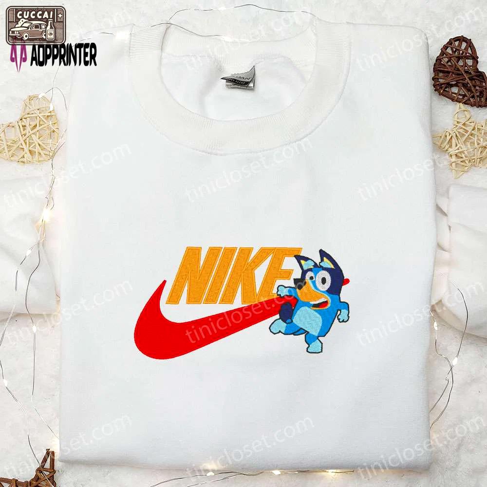 Bluey x nike cartoon embroidered shirt: customizable & stylish nike embroidered shirt Embroidered Shirt