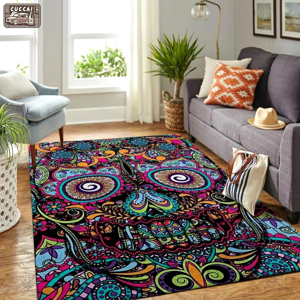 Boho detailed skull area rug ofd bh190830 area rug living room carpet rug regtangle carpet floor decor home decor Rectangle Rug