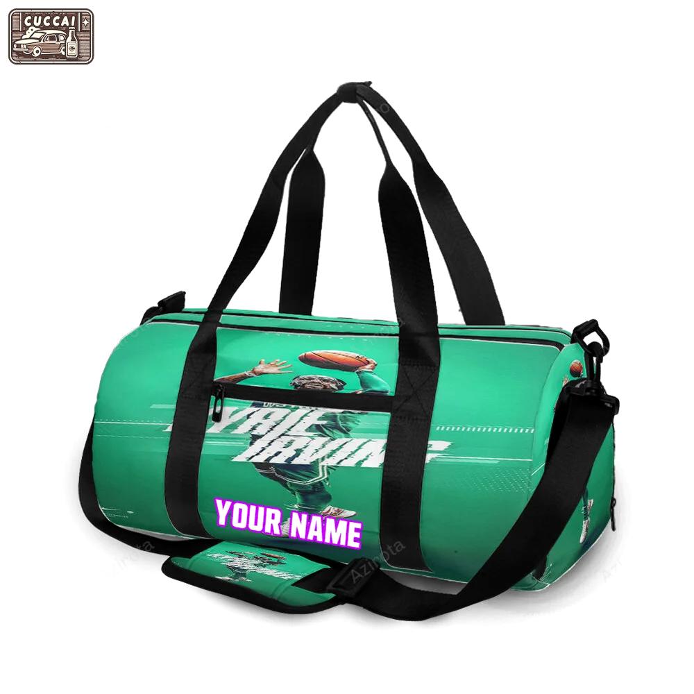 Boston celtics kyrie irving throwing green personalized name travel bag gym bag 129 Travel Bag