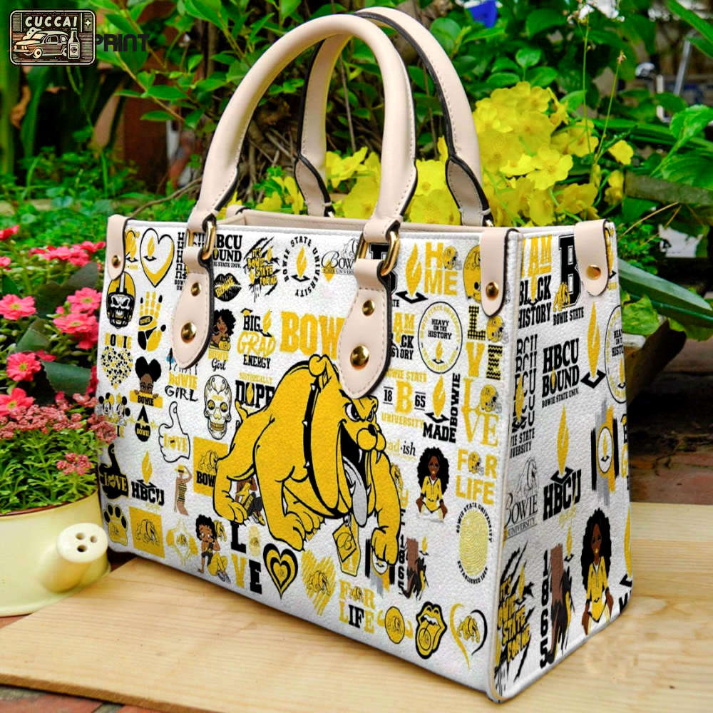 Bowie state university leather handbag gift for women 4374 Women Leather Hand Bag