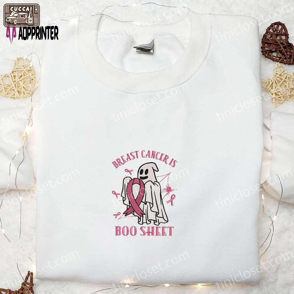 Breast cancer boo sheet embroidered shirt: best halloween gift for family Embroidered Shirt