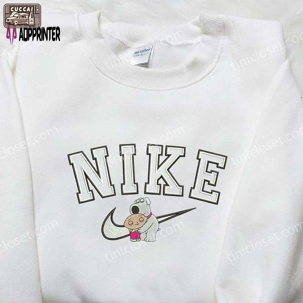 Brian & stewie x nike embroidered sweatshirt: family guy cartoon inspired shirt Embroidered Shirt