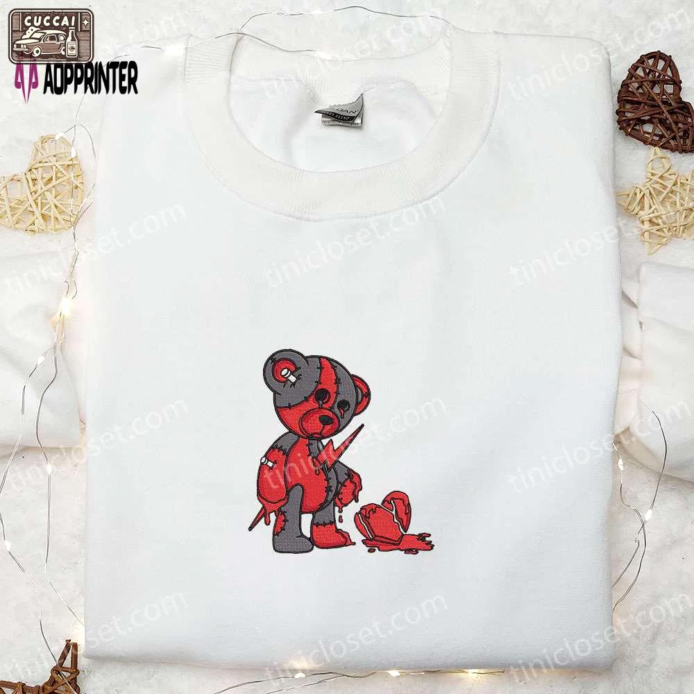 Broken heart teddy bear embroidered shirt – spooktacular halloween gifts for family Embroidered Shirt