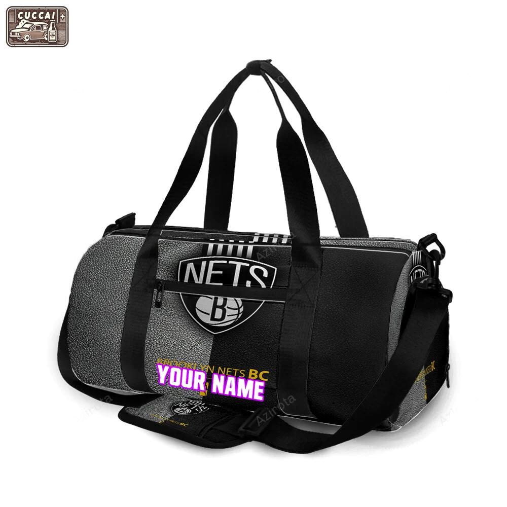 Brooklyn nets ball black leather personalized name travel bag gym bag 1932 Travel Bag
