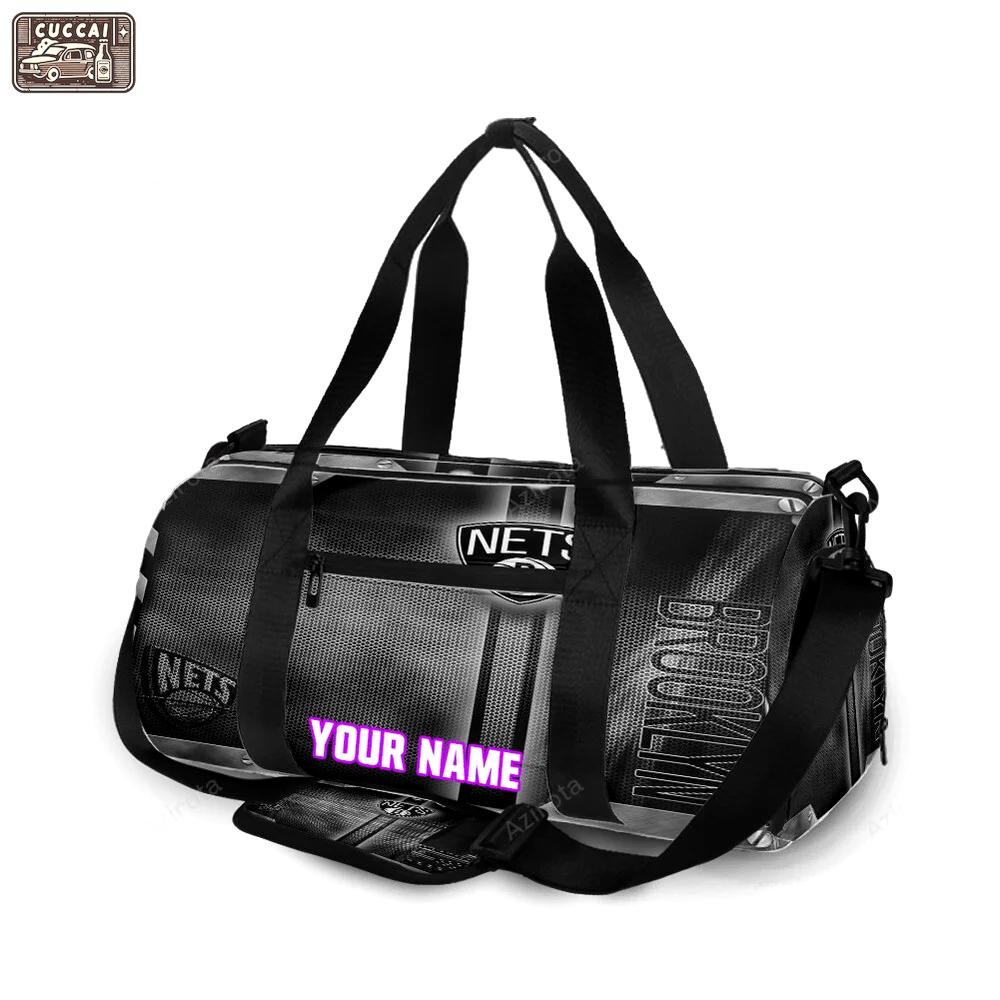 Brooklyn nets black metal personalized name travel bag gym bag 1810 Travel Bag