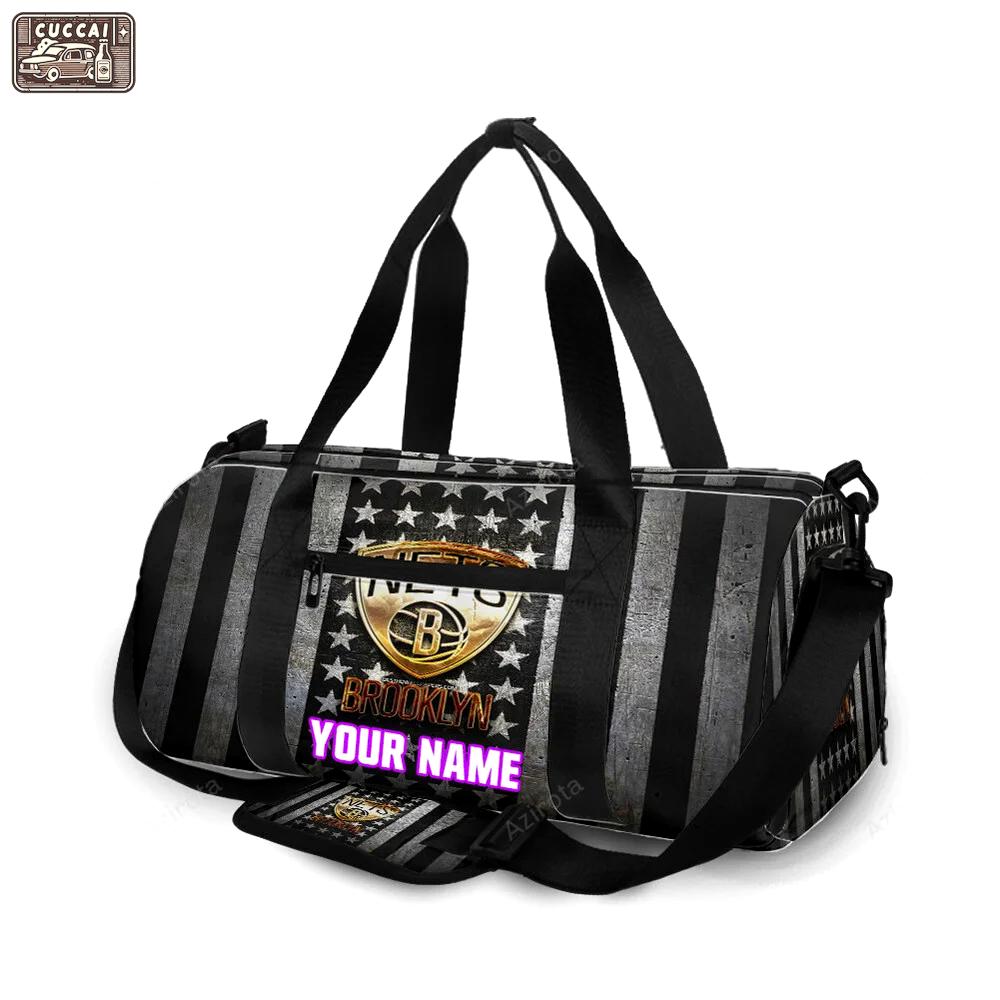 Brooklyn nets golden ball flag personalized name travel bag gym bag 1467 Travel Bag