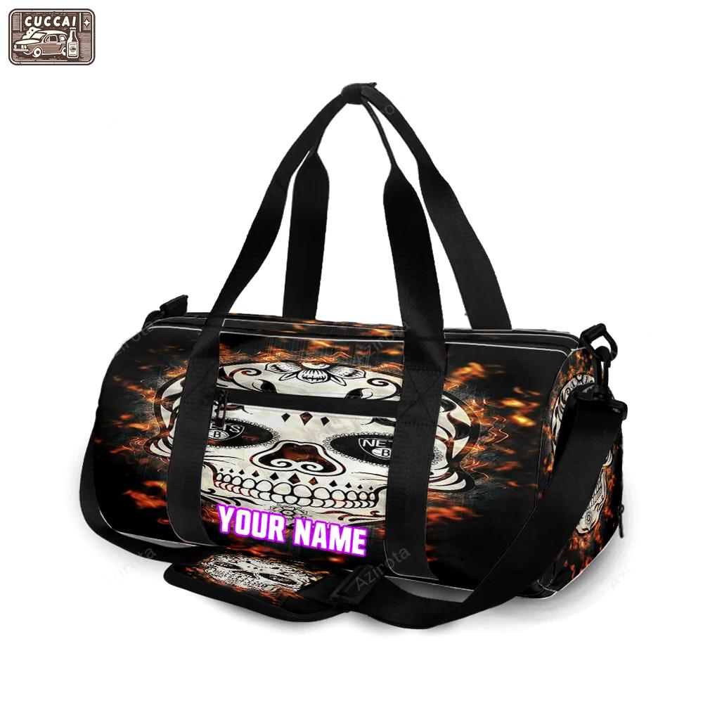 Brooklyn nets skull fire personalized name travel bag gym bag 430 Travel Bag