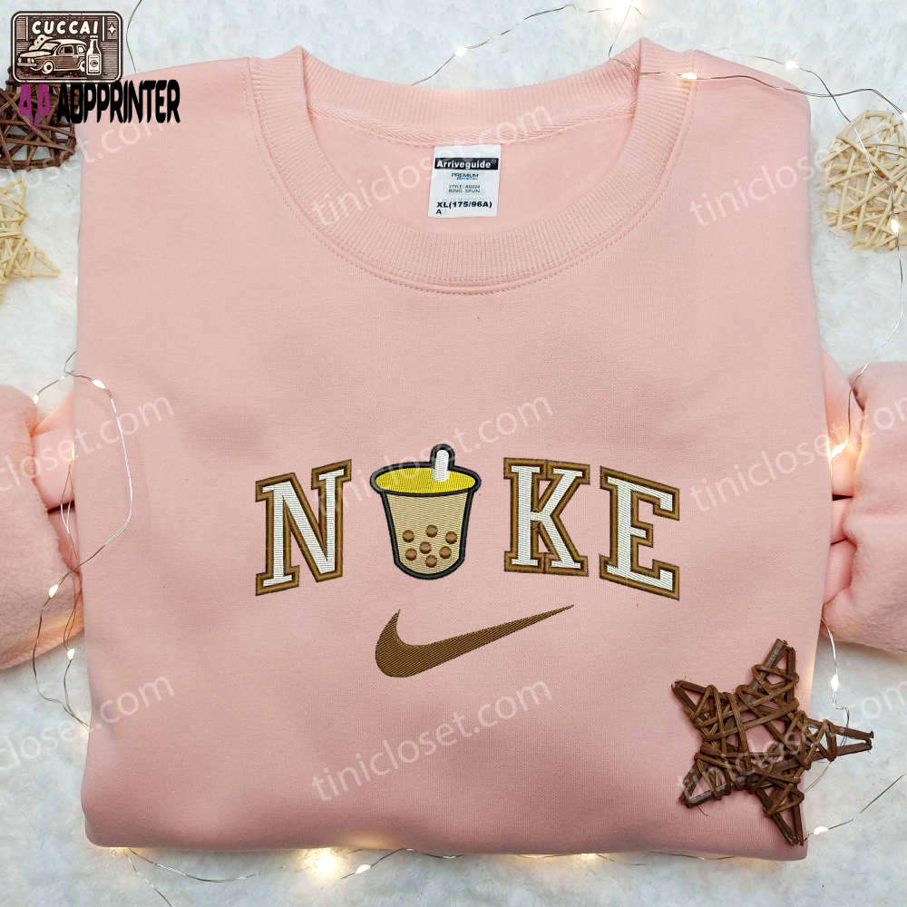 Bubble tea x nike embroidered shirt: custom drink tee Embroidered Shirt