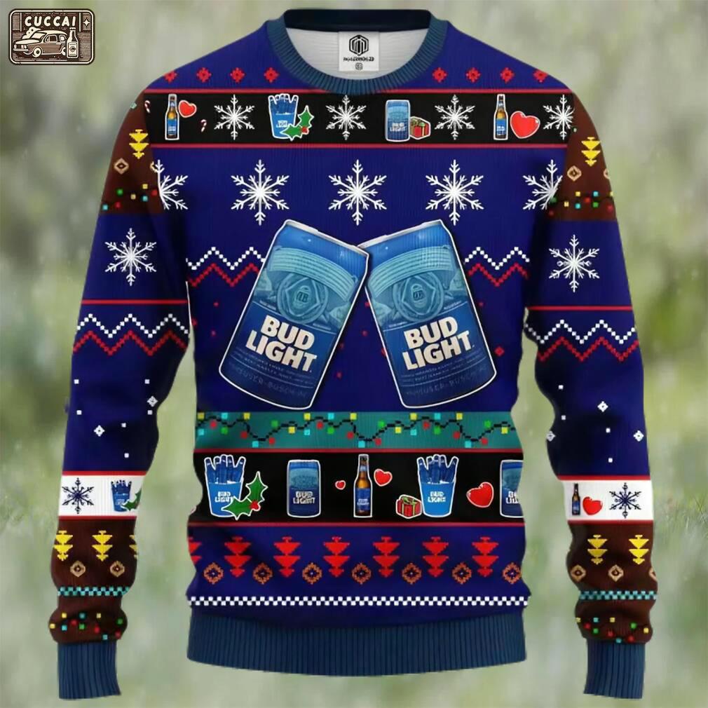 Bud light beer ugly christmas sweater, faux wool sweater, gifts for beer lovers, international beer day, best christmas gifts for 2022 ? prinvity Christmas Ugly Sweater