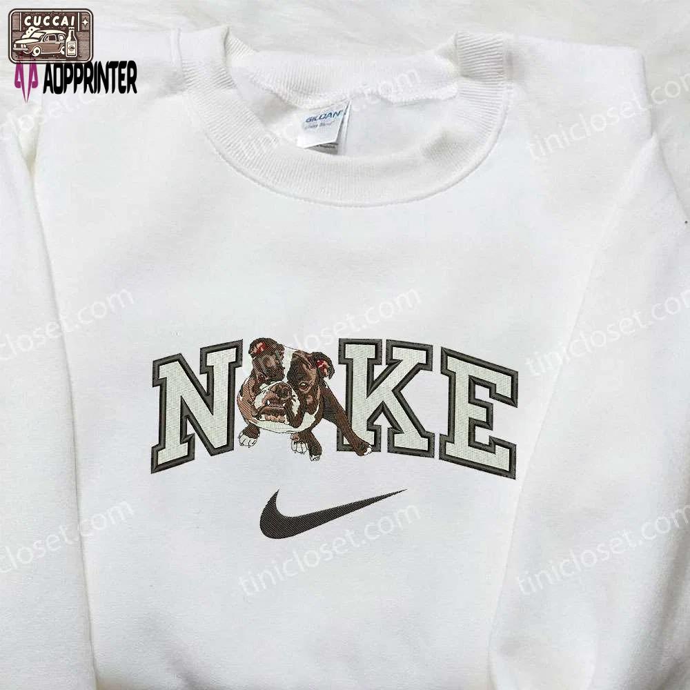 Bulldog x nike embroidered hoodie & animal nike inspired shirts: trendy unique apparel Embroidered Shirt
