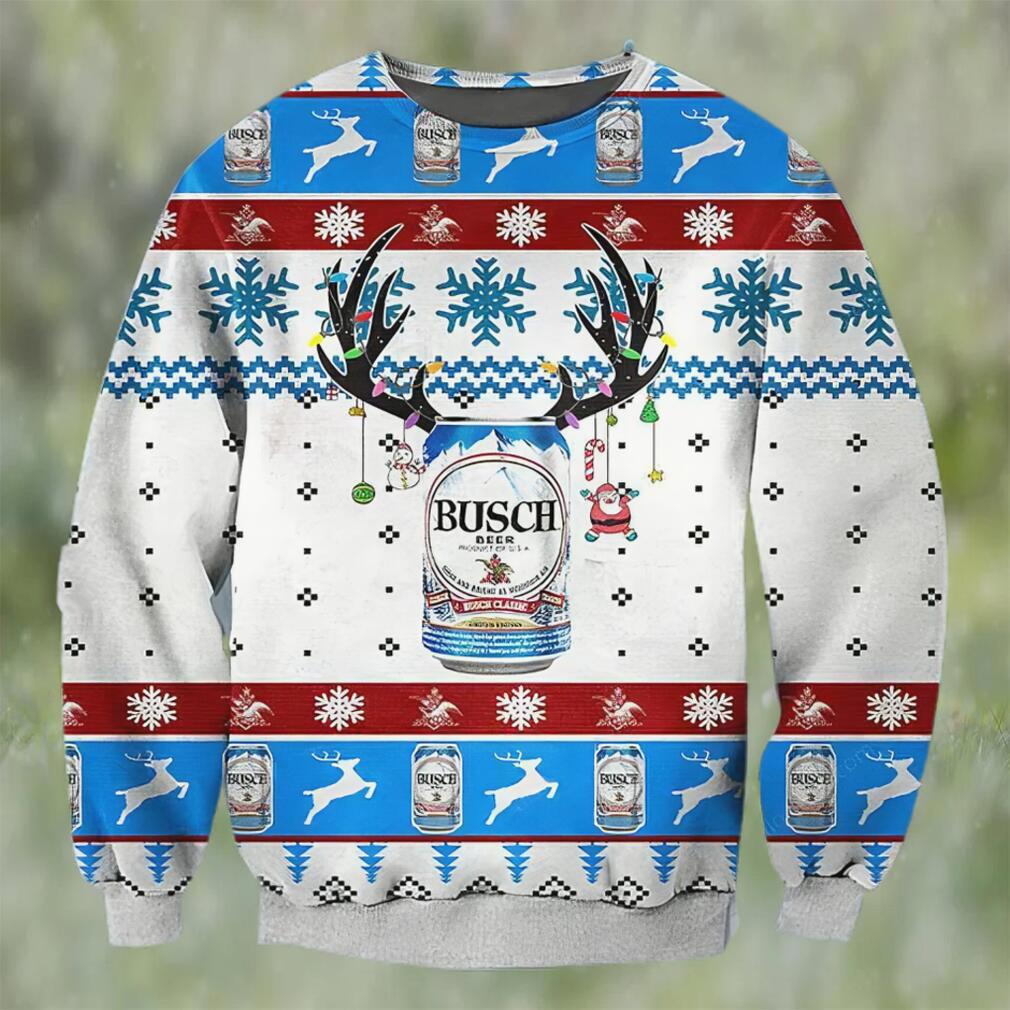 Busch beer deer horn ugly christmas sweater, faux wool sweater, gifts for beer lovers, international beer day, best christmas gifts for 2022 ? prinvity Christmas Ugly Sweater