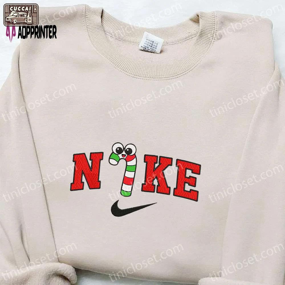 Candy cane x nike christmas embroidered sweatshirt & cartoon shirt: best christmas gift ideas Embroidered Shirt