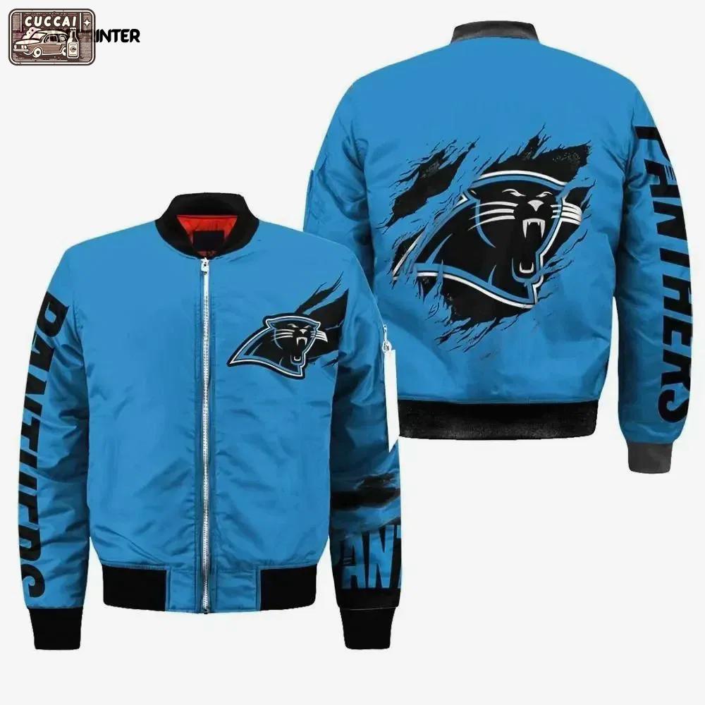 Carolina panthers pattern bomber jacket – blue Bomber Jacket