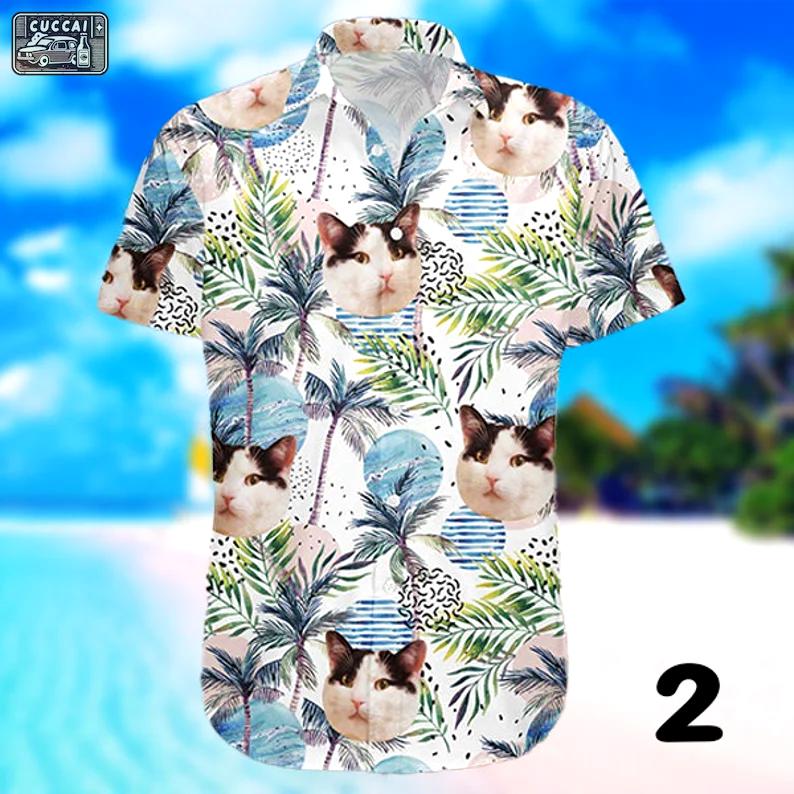 Cat face custom photo hawaiian shirt summer beach aloha Hawaii Shirt Shorts & Flip Flops